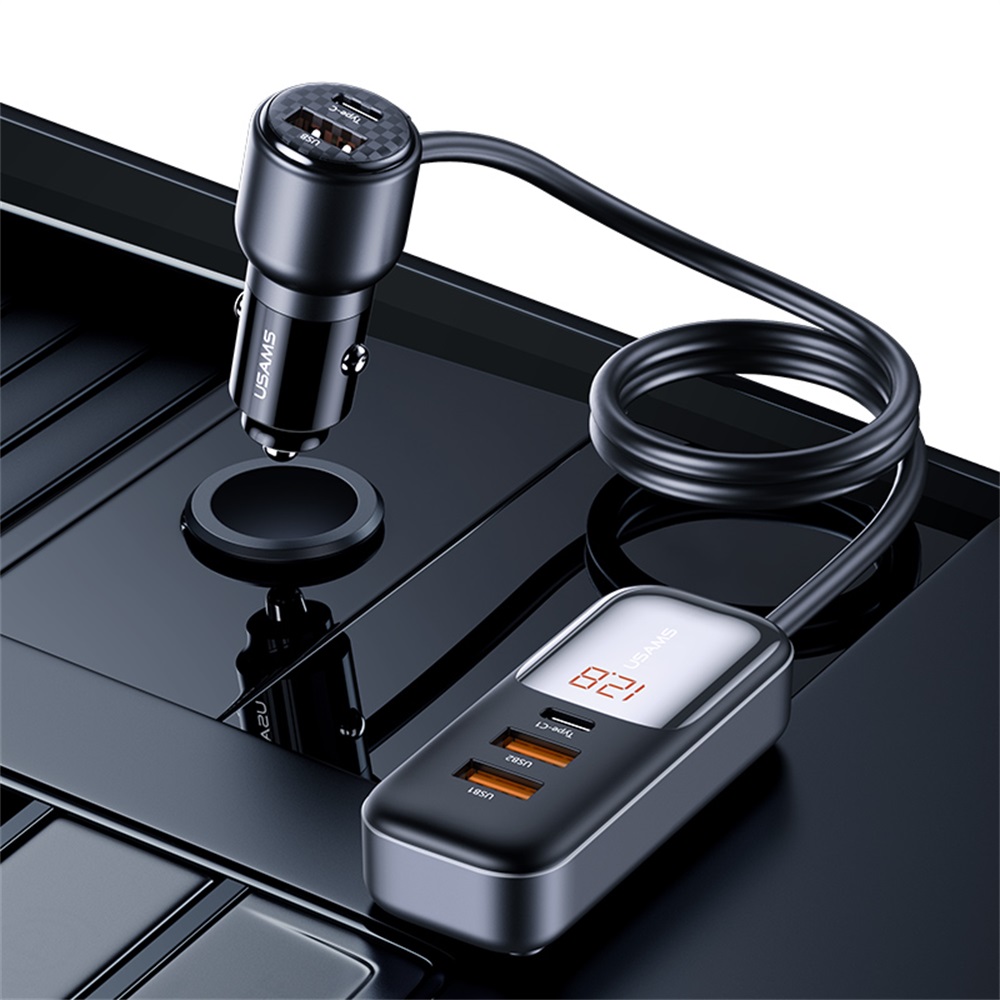 US-CC213 C40 165W 2C+3A PPS 5 Ports Digital Display Fast Car Charger With Data Cable