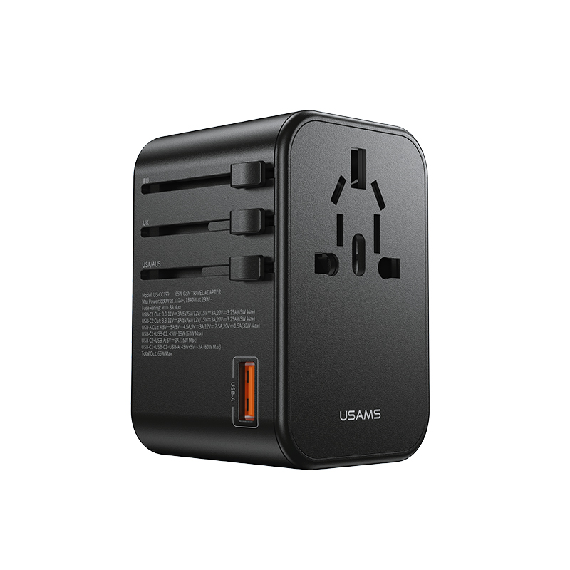 US-CC199 T62 65W Dual Type-C+USB Universal Travel Charger (US/AU/UK/EU)