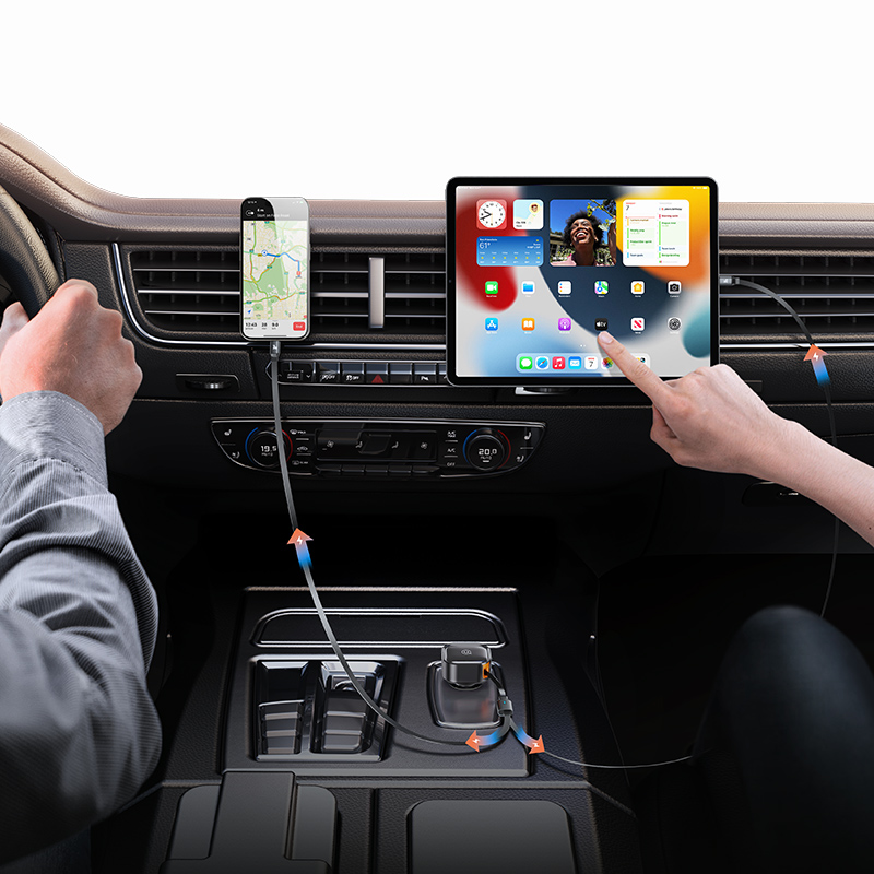 US-CC219 C41 30W Car Charger With 2IN1 Retractable Cable  Type-C+Lightning