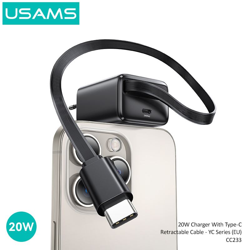 "CC233 20W GaN Charger With Type-C Retractable Cable