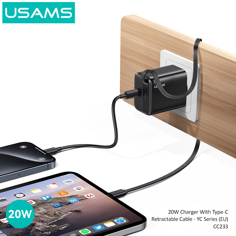 "CC233 20W GaN Charger With Type-C Retractable Cable