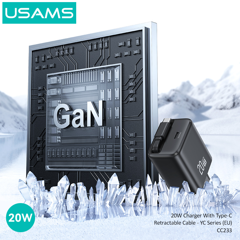 "CC233 20W GaN Charger With Type-C Retractable Cable