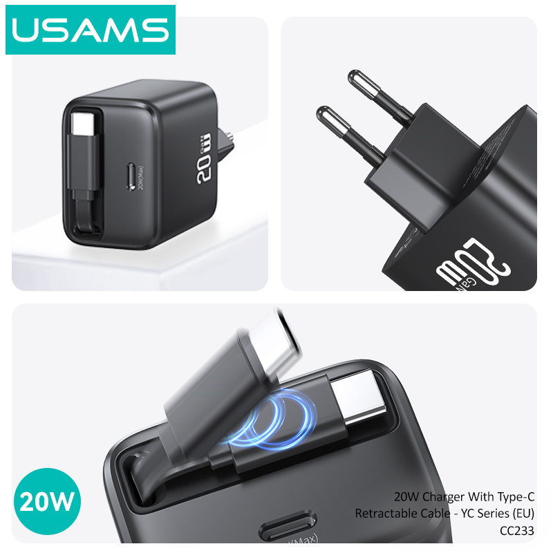 "CC233 20W GaN Charger With Type-C Retractable Cable