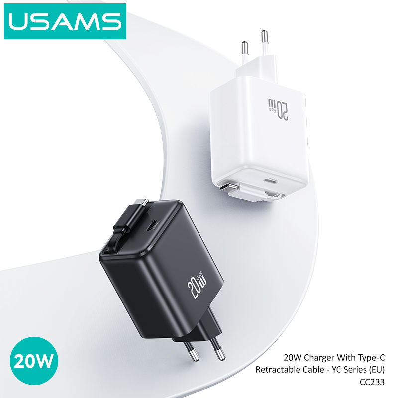 "CC233 20W GaN Charger With Type-C Retractable Cable